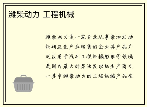 潍柴动力 工程机械 潍柴动力 工程机械